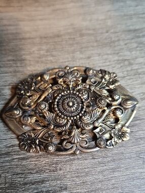 Vintage Victorian Style Brass Ornate Sash Pin Brooch Large 3"x2"